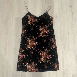 VTG USA Y2K Crushed Velvet Floral Spaghetti Straps Slip Dress Whimsigoth M/L